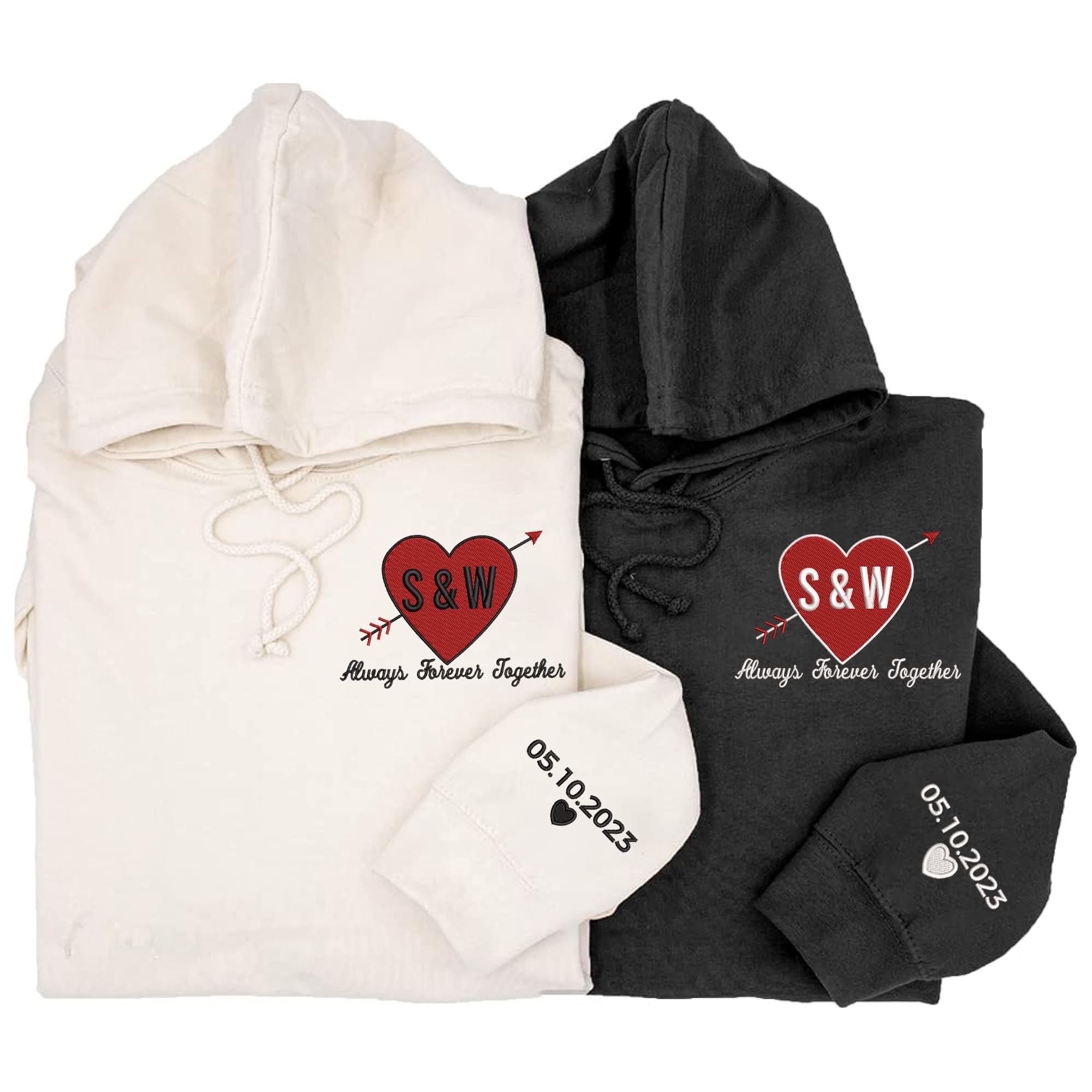 Custom Embroidered Couple Hoodie: Forever Together