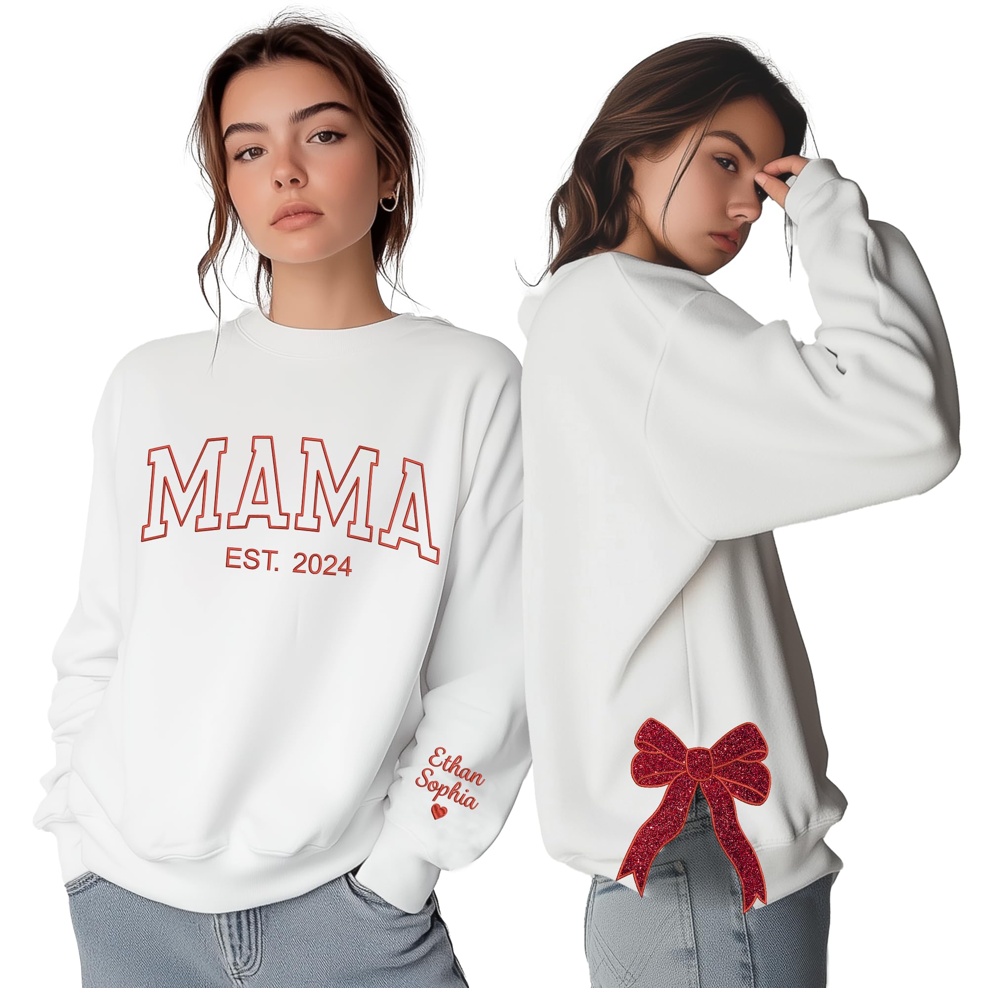 Custom Embroidered Glitter Bow Mama Sweatshirt