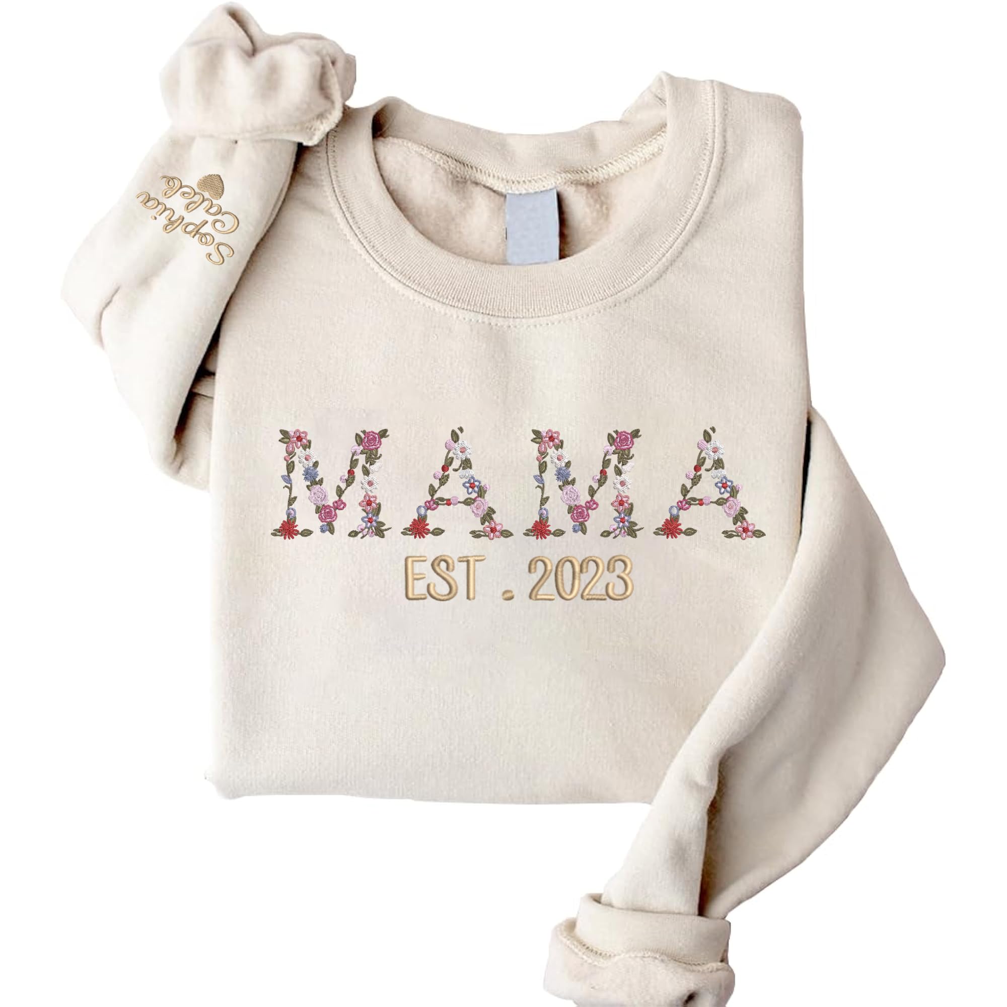 Personalized Mama Embroidered Sweatshirt, Colorful Floral Design, Christmas Gift