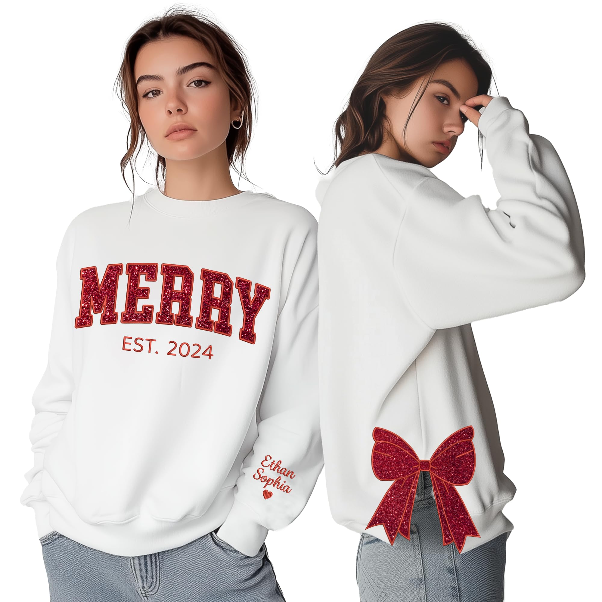 Personalized Bow Applique Sweatshirt for Women